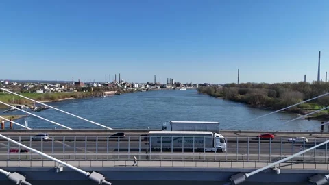 Centered bridge shot with pedestrian and traffic flow Stock Footage 331201105