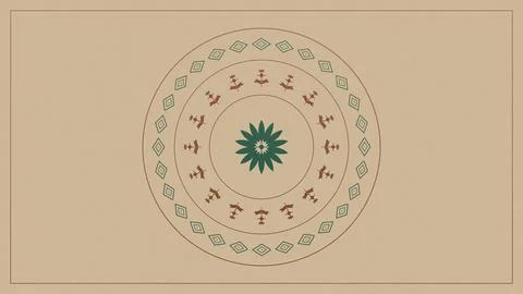 A centered circular arrangement combines a teal flower, rust sprigs, and de.. Stock Illustration