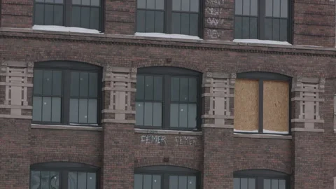 Centered close up of brick industrial building in the brooklyn navy yard nyc 스톡 동영상 251221710