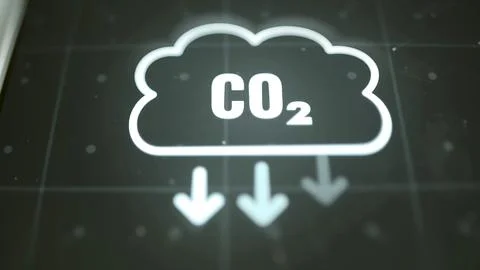 Centered CO2 cloud outline appears above three downward arrows 库存照片