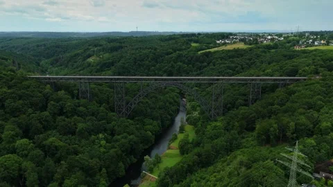 Centered Drone Flight Over Mungstener Brucke with City View in Solingen Germany Stock Footage 312528891