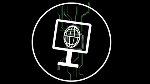 Centered emblem animating as chip appearing urging monitor tilting, circuits Stock Footage 334729109