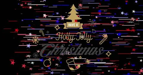 Centered holiday graphic animating on load, gold tree and stars sparkling for Illustrazione stock