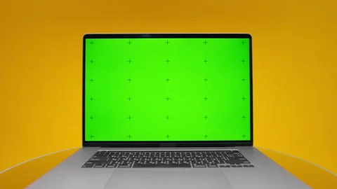 Centered Laptop Green Screen Mockup on Yellow Stock Footage 345832925