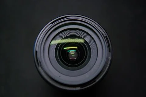 Centered Macro Close Up of Camera Lens and Glass Reflections Stock Photos
