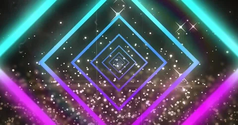 Centered neon diamond stack pulsing inward on looping play, particles rising, Stock Footage 334311616
