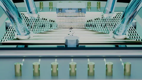 Centered Symmetrical Frontal View of Gold Quantum Processor, 4K 스톡 동영상 345013103