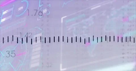 Centered tick-mark scale spanning virtual interface, with gauge, readouts, bar Stock Photos