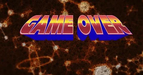 Centering bold 3D text GAME OVER over virtual cosmic fractal network, with Stock Illustration