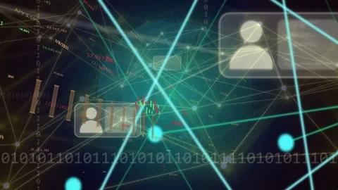 Central 3D net animating beams sparking nodes pulsing cards drifting camera Stock Footage 335465774