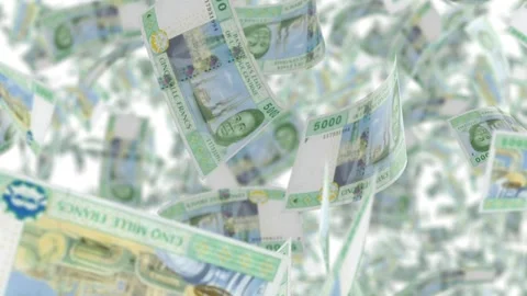 Central African 5000 XAF Banknotes Falling in Slow Motion Stock Footage 294936692
