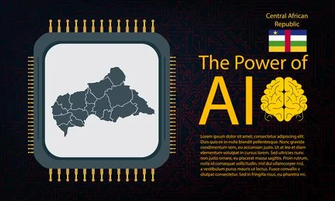 Central African map with microchip war and AI concept on circuit board, Pow.. イラスト素材