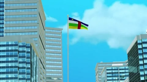 Central African Republic. Flag 3D Render Animation with Urban Architecture a Video stock 333057607