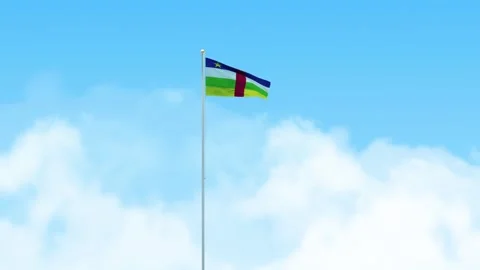 Central African Republic. Flag 3D Render Animation Waving on Pole with Blue  Video stock 333117251