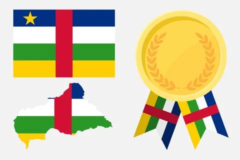 Central African Republic flag with map and gold medal in set for web and ba.. Stock Illustration