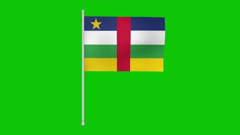 Central african republic flag waving on a pole against a bright green screen Stockbeeldmateriaal 317543227