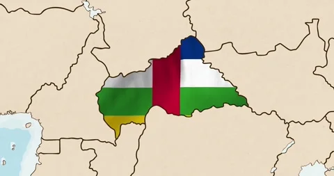 The central african republic flag waving inside the country on a world map Stock Footage 339033177