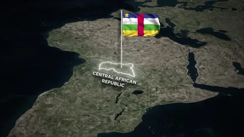 Central African Republic Map Animation, Waving Flag, Glowing Border on World Map Stock Footage 334455210