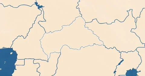 Central african republic map with most important cities and frontier lines Stock Footage 337427844
