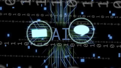 Central AI hub powering up, radiating neon traces and connecting icons, Stock Footage 335739711