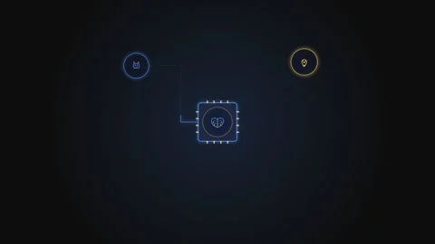 Central AI Microchip Connecting Robot, Idea, and Wearable Tech Nodes Video stock 348218507