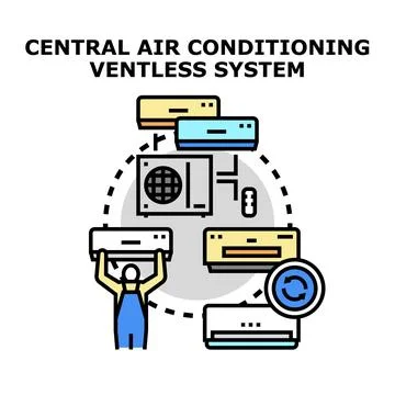 Central air conditioning ventless system installation and operation Stock Illustration