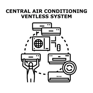 Central air conditioning ventless system installation and operation Stock Illustration