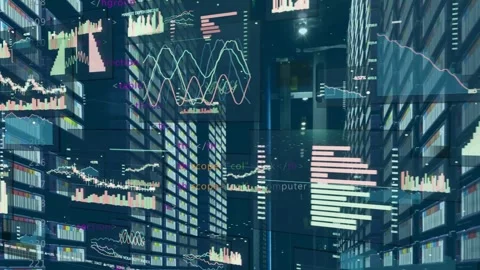 Central aisle showing data overlays flooding after alert appearing, charts Stock Footage 337912967