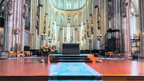 Central Altar Inside Gothic Cologne Cathedral Choir Stock Footage 345652438
