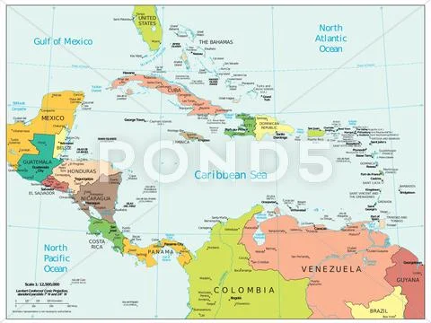 Central America Caribbean political map Stock Illustration