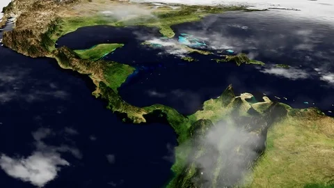 Central America Map Hyperlapse in 3D CGI with Foggy Atmosphere Stock Footage 123678376