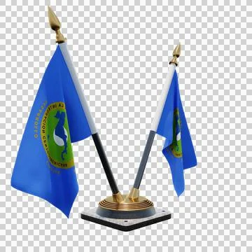 Central American Integration System 3d illustration flag on pole. Wood flagpole Stock Illustration