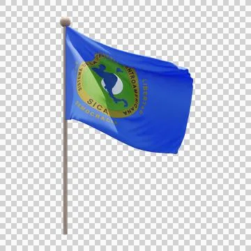 Central American Integration System 3d illustration flag on pole. Wood flagpole Stock Illustration