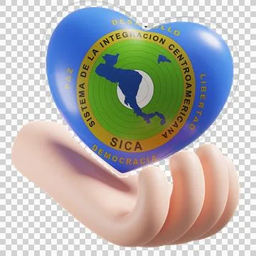 Central American Integration System flag with heart hand care realistic 3d Stock Illustration
