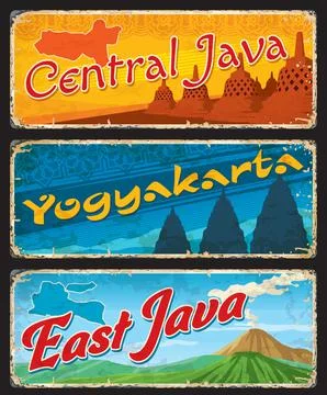 Central and East Java, Yogyakarta vintage tin sign Stock Illustration