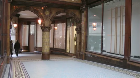 Central Arcade 1902 shopping mall, pan up to roof canopy Stock Footage 1088586