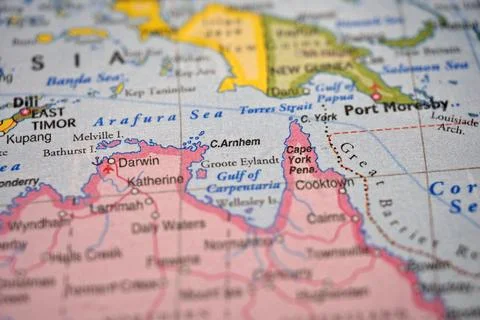 Central Arnhem World Map Location  Soft Defocused Global Background with Re.. Stock Photos