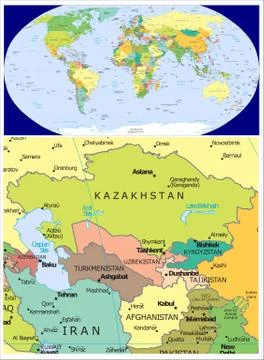 Central Asia &amp; World Stock Illustration