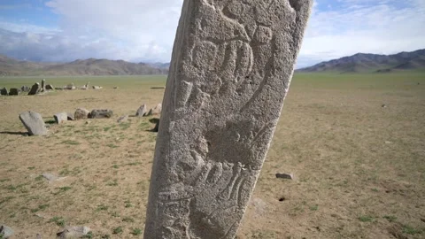 Central Asian deer stone megalith - Steppe Archaeology and Prehistoric Religion Stock Footage 339699560