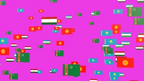 Central Asian Region Flags, Dynamic Forward Flying Animation, Silk Road Tra.. Stock Footage 319330898