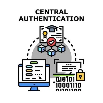 Central authentication system accessing authorized digital information 스톡 일러스트