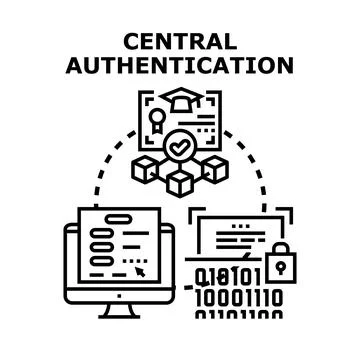 Central authentication system accessing authorized digital information Illustrazione stock