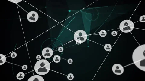 Central avatar node appearing triggers avatars forming clusters as blue flare Video stock 311883331