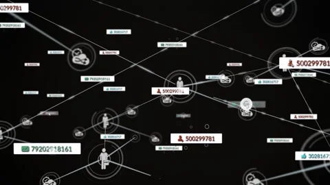Central avatar node expanding network after cursor hovering green badge, Stock Footage 328469478