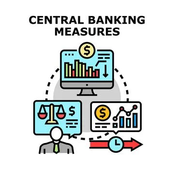 Central banking measures controlling monetary policy and economy Stock Illustration