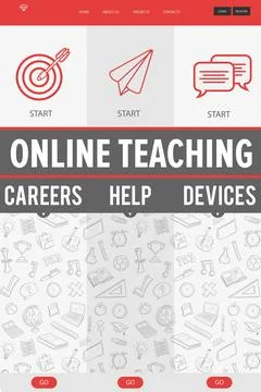 Central banner is being shown in flat web UI, featuring online teaching and red Illustrazione stock