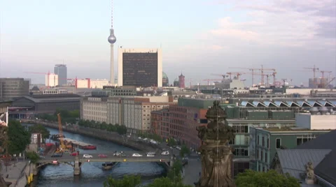 Central Berlin with river and buildings Stock Footage 44353079