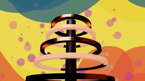 Central black post appearing, rings emerging and spiraling around post, showing Stock Footage 340750837