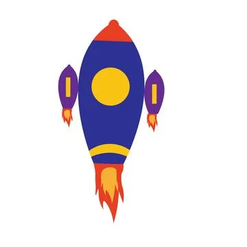 A central black rocket silhouette is flanked by two smaller thrusters, each e Illustrazione stock