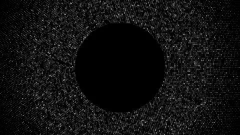 A central black void is surrounded by a swirling mass of various symbols an.. Stock Illustration